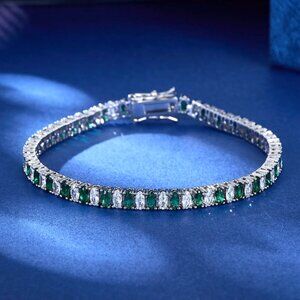 925 Silver Womens 1ct Diamond 2ct Green Emerald Gemstone Tennis Bracelet Jewelry